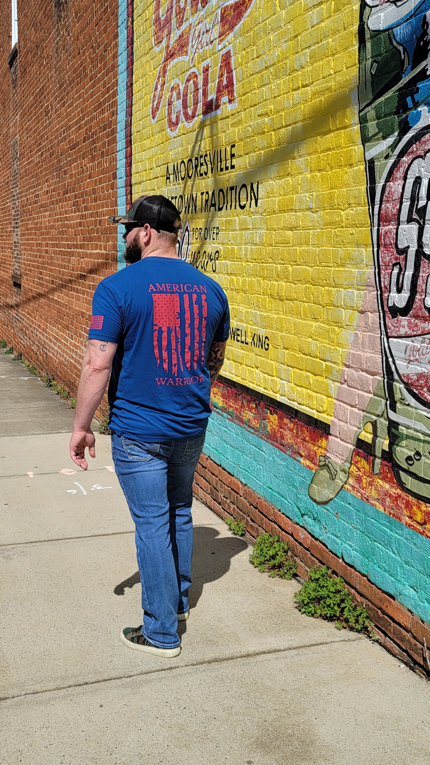 American Warrior Apparel Distressed Flag Tee (Cool Blue)