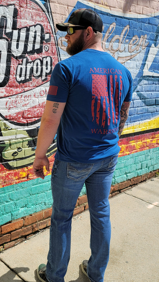 American Warrior Apparel Distressed Flag Tee (Cool Blue)