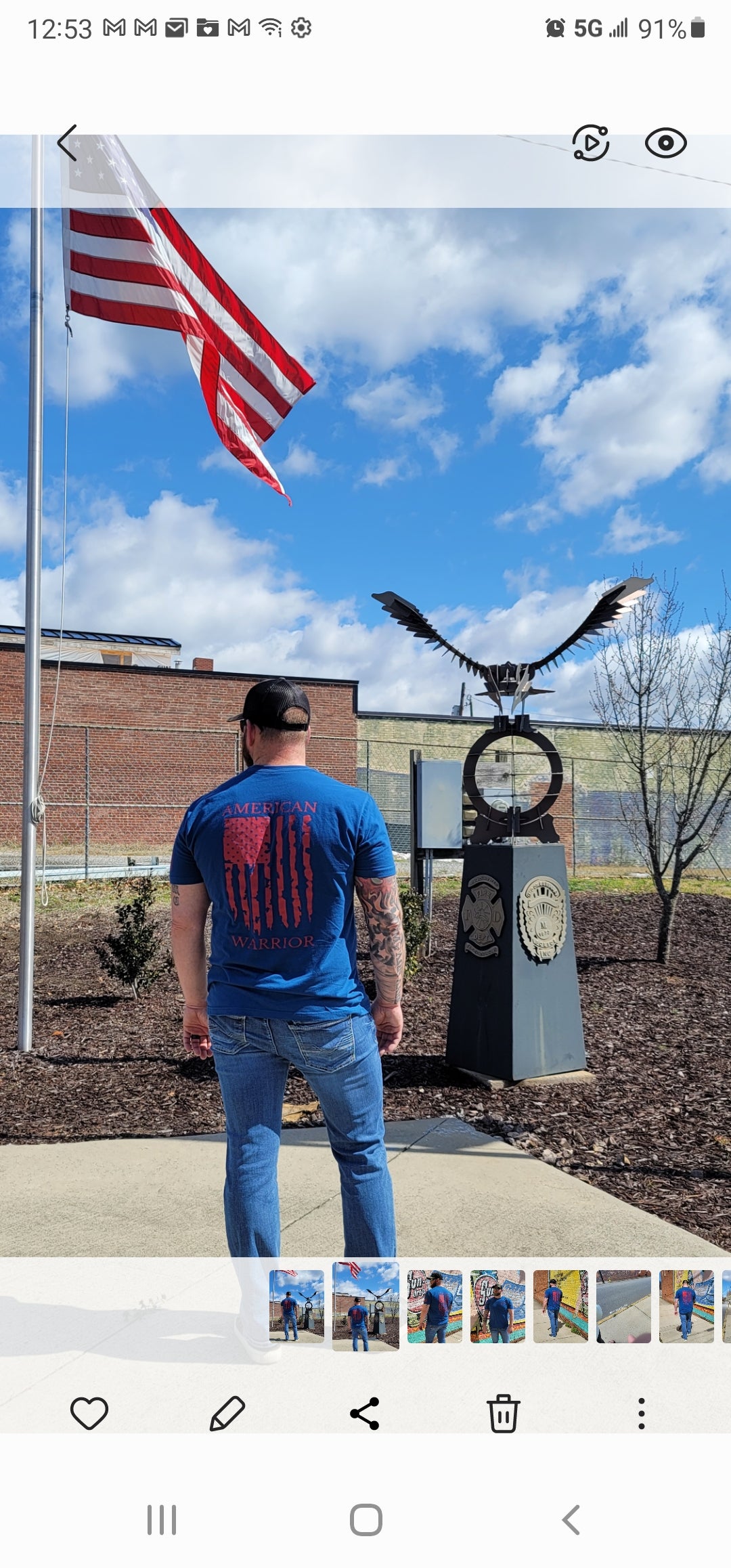 American Warrior Apparel Distressed Flag Tee (Cool Blue)